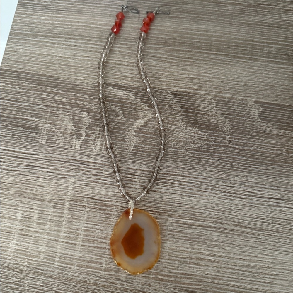 Agate slice pendant beaded necklace Dana Rebecca handmade custom